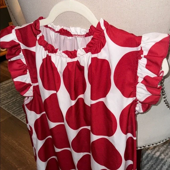 Vibrant Red Polka Dot Ruffle Sleeve Blouse - Picture 6 of 6